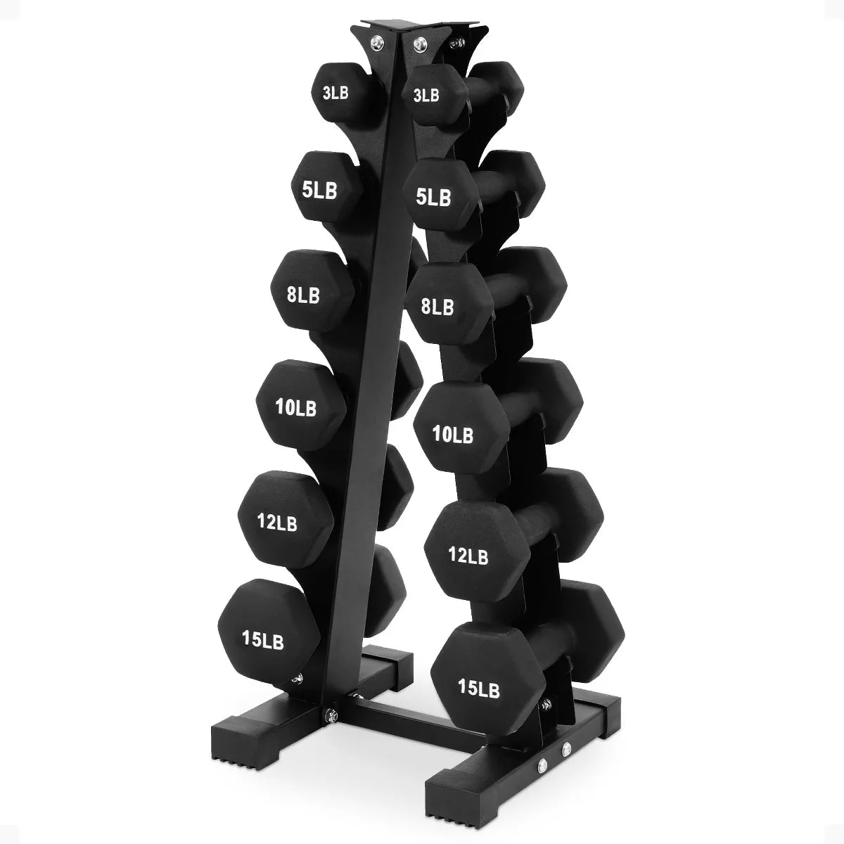 Balancefrom Fitness 106 Pound Neoprene Coated Dumbbell Set with Stand, Black