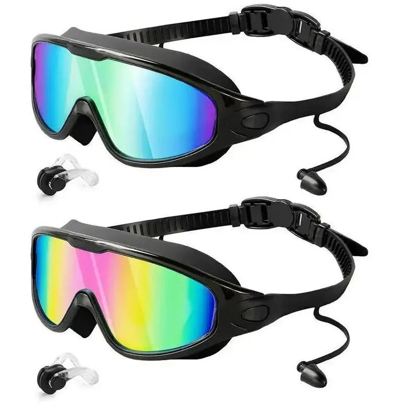 2 Pack Anti‑Fog Swim Goggles for Adults & Kids | 180° Wide View,Uv Protection, Adjustable Strap, Colorful Mirrored Lenses for Men & Women&Kids Outdoorfun
