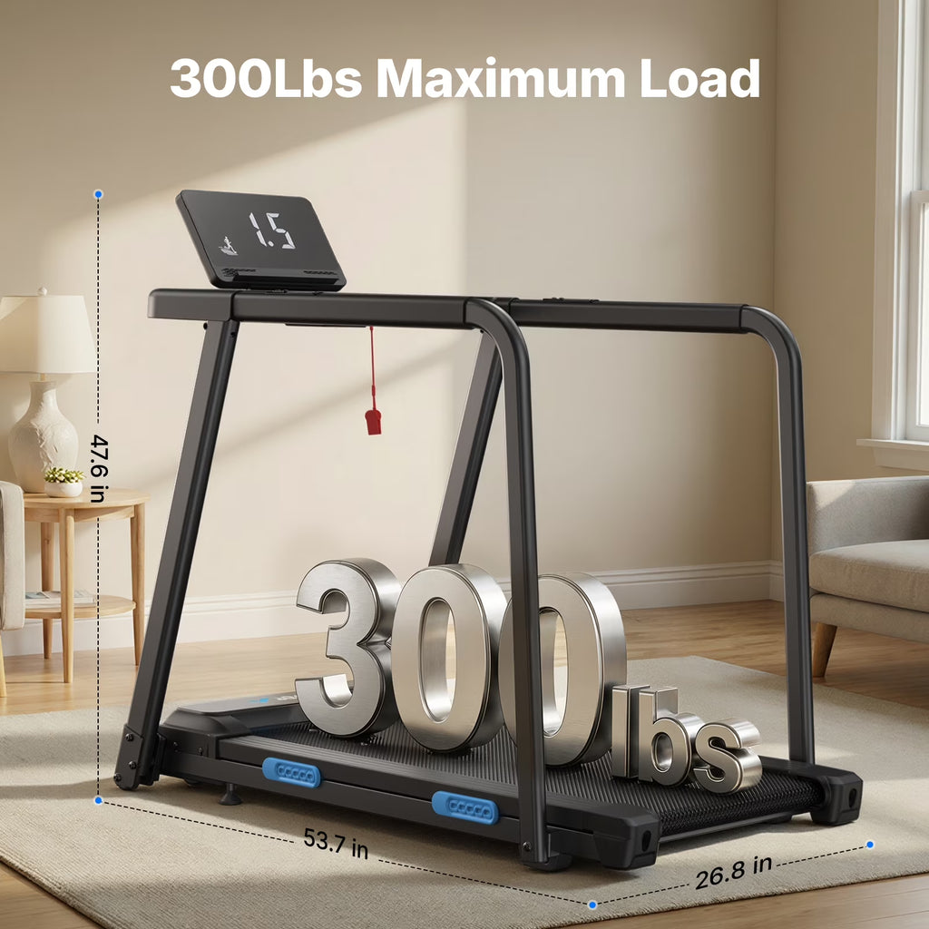 Treadmill for Seniors with Handrails, 2 in 1 Walking Treadmill for Fitness Recovery, 300 Lbs Capacity