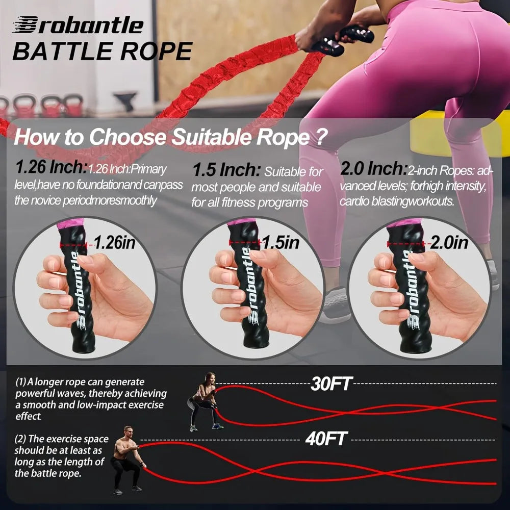 Battle Rope 1/1.26/1.5/2 Inch Diameter,Pink 30FT/40FT/50FT Exercise Workout Ropes