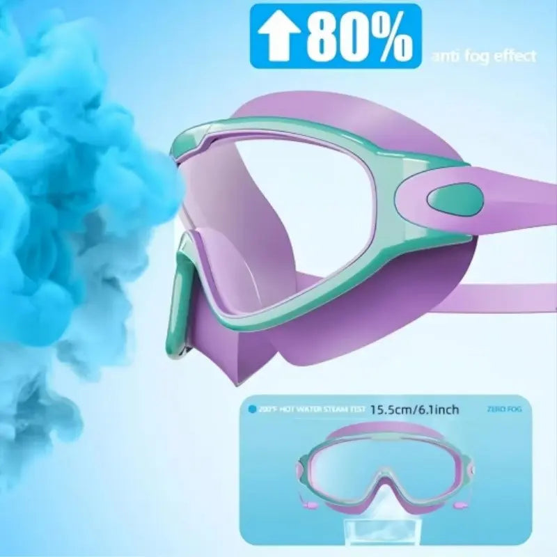 Swim Goggles with Nose Bridge, Large Frame Waterproof Anti-Fog Outdoor Swimming Goggles, High Definition Electroplated 3-15 Years