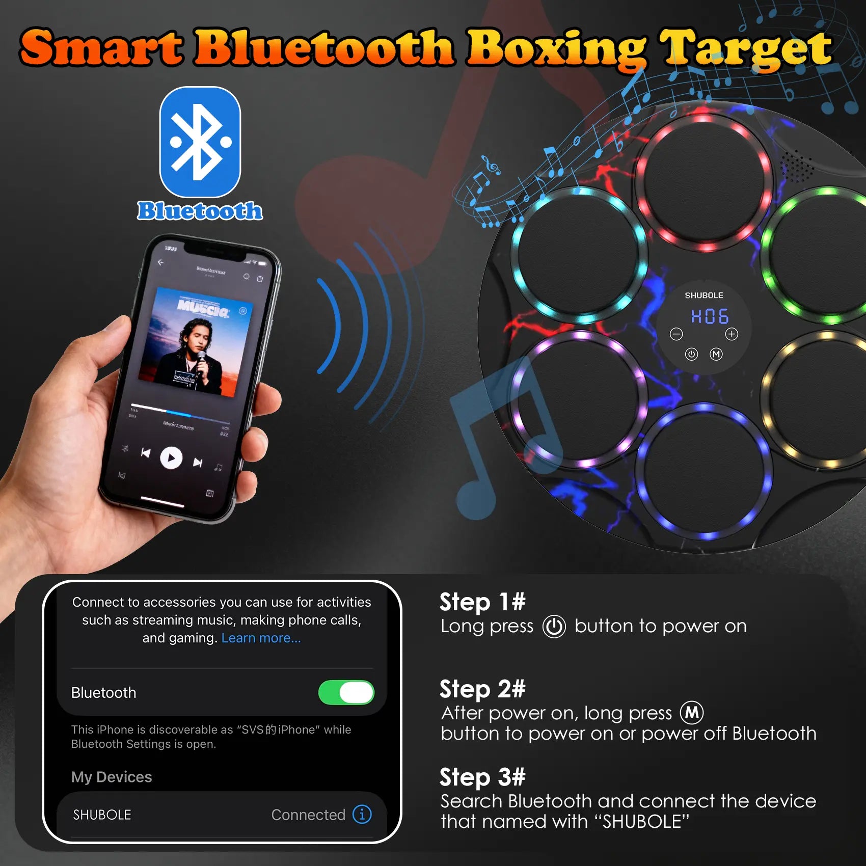 SHUBOLE Music Boxing Machine with Gloves - Wall Mounted Punching Trainer for Adults & Kids, 9-Speed Punch Game, Wall Boxing Punching Pad, 2025 Upgrade Gifts for Boys Age 6+