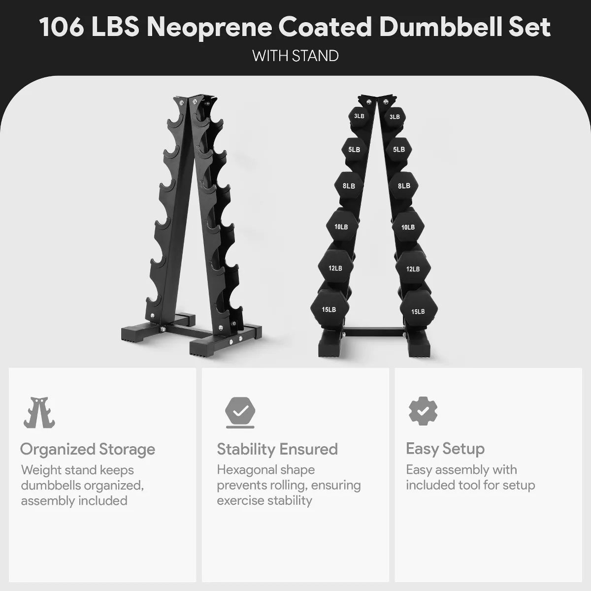 Balancefrom Fitness 106 Pound Neoprene Coated Dumbbell Set with Stand, Black