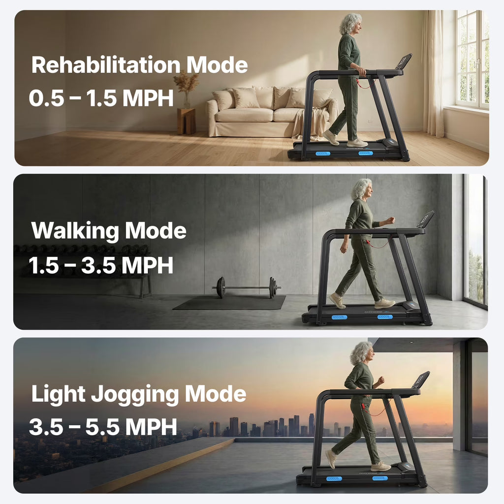 Treadmill for Seniors with Handrails, 2 in 1 Walking Treadmill for Fitness Recovery, 300 Lbs Capacity