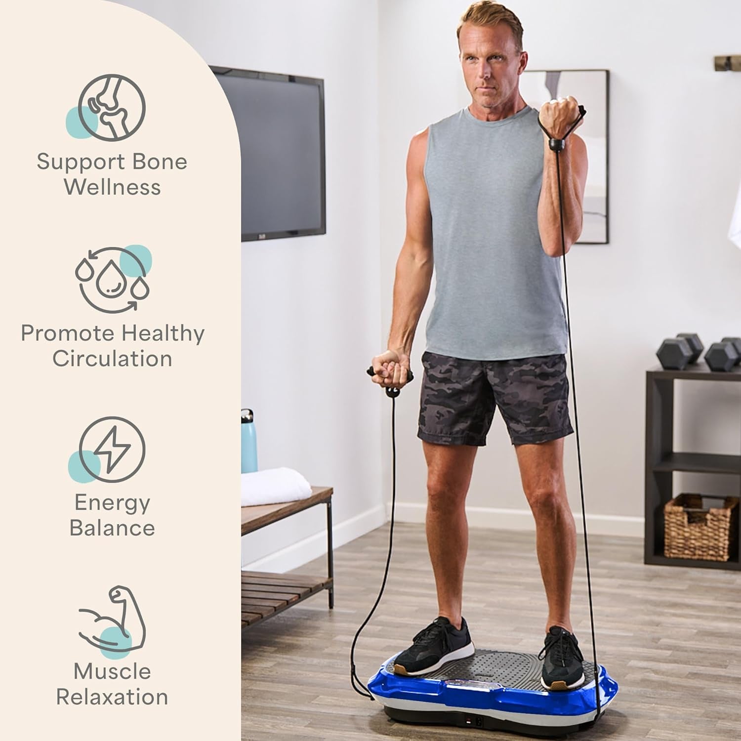 Waver Vibration Plate Exercise Machine – High-Intensity Vibration Plate for Lymphatic Drainage – Full-Body Workout Vibrating Platform with Loop Bands – Fitness Equipment for Strength & Toning